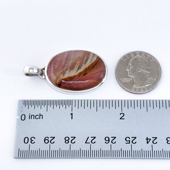 Vintage Sterling Silver 925 Jasper Oval Pendant - Picture 7 of 7